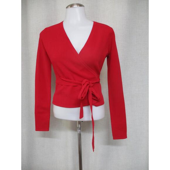 DVF Red Classic Stretch V-Neck Long Sleeve Wrap Blouse P - Picture 1 of 6